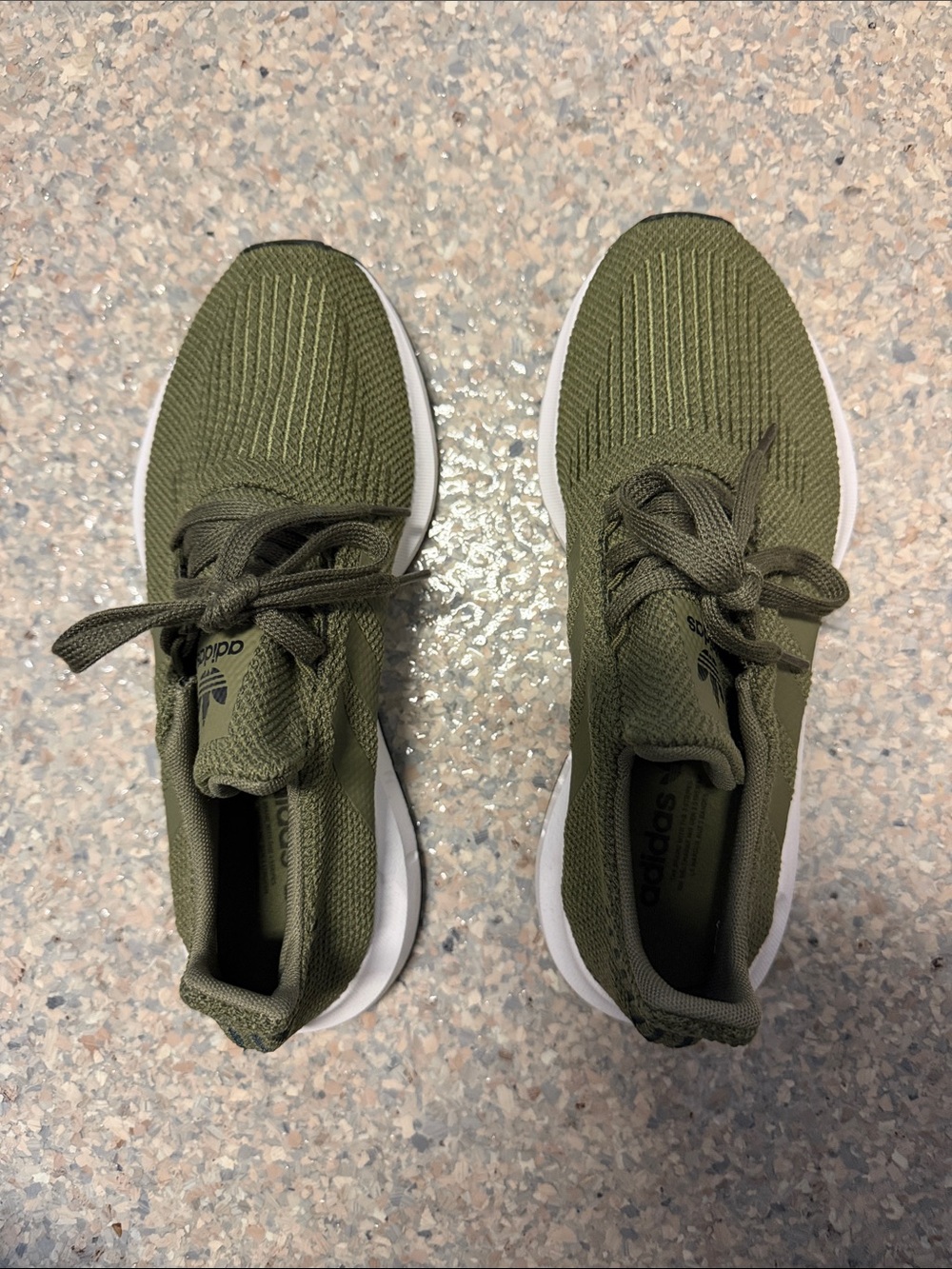 adidas Kids Olive Green Knit Lace-Up Sneakers with White Sole